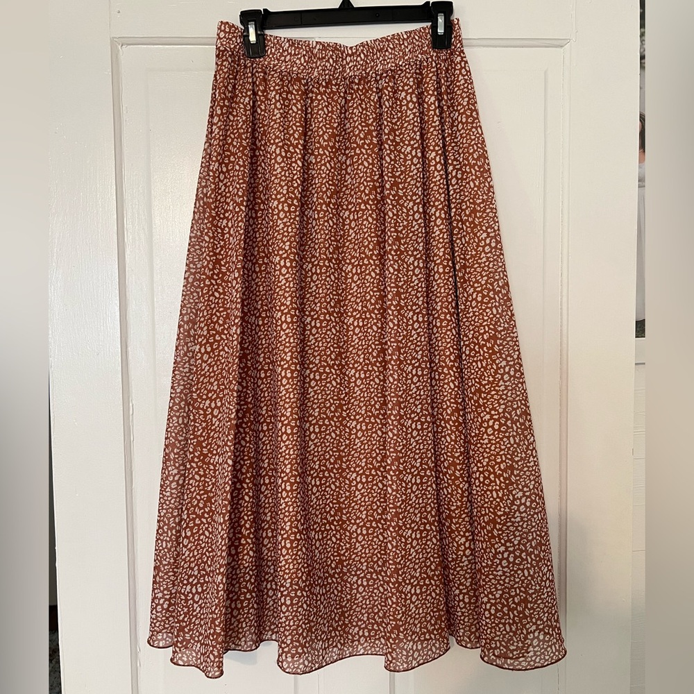 Exlura burnt orange leopard animal print maxi skirt